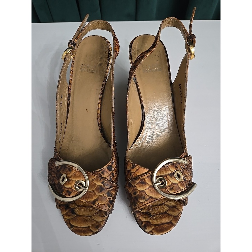 Womens Stuart Weitzman AW35604 Size 8.5.N Snake Skin Sling Back Peep Toe Heels